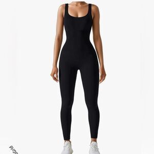 OQQ Black Ribbed Sleeveless Jumpsuit Large Women